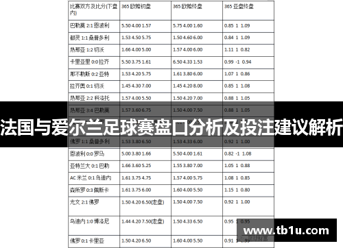 法国与爱尔兰足球赛盘口分析及投注建议解析